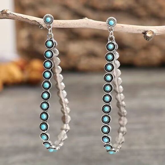 ✨🆕✨ Unique BOHO Silver Turquoise Decor Water Drop Dangle Earrings✨ - Picture 4 of 11